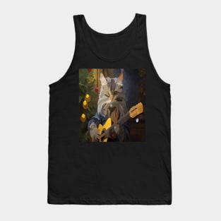 watercolor cat playing guitar with Christmas tree Tank Top